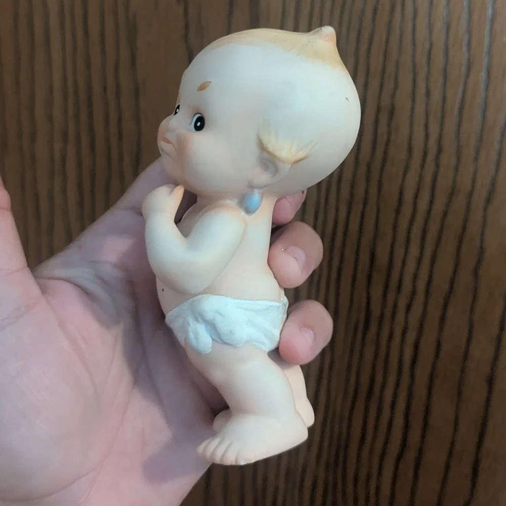 Two Vintage Bisque Porcelain Lefton Kewpie Figurines Grumpy Pouting Disgruntled
